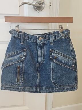 Re/Done Blue Denim Cargo Mini Skirt
